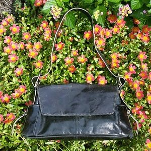 💗 KENNETH COLE Black Leather Silver-Tone Purse Handbag